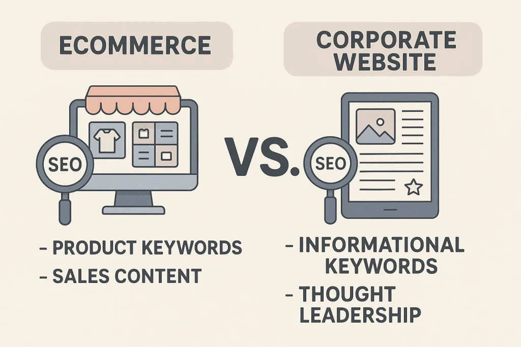 تفاوت طراحی سایت شرکتی و فروشگاهی با وردپرس | راهنمای جامع 5 SEO and content strategy