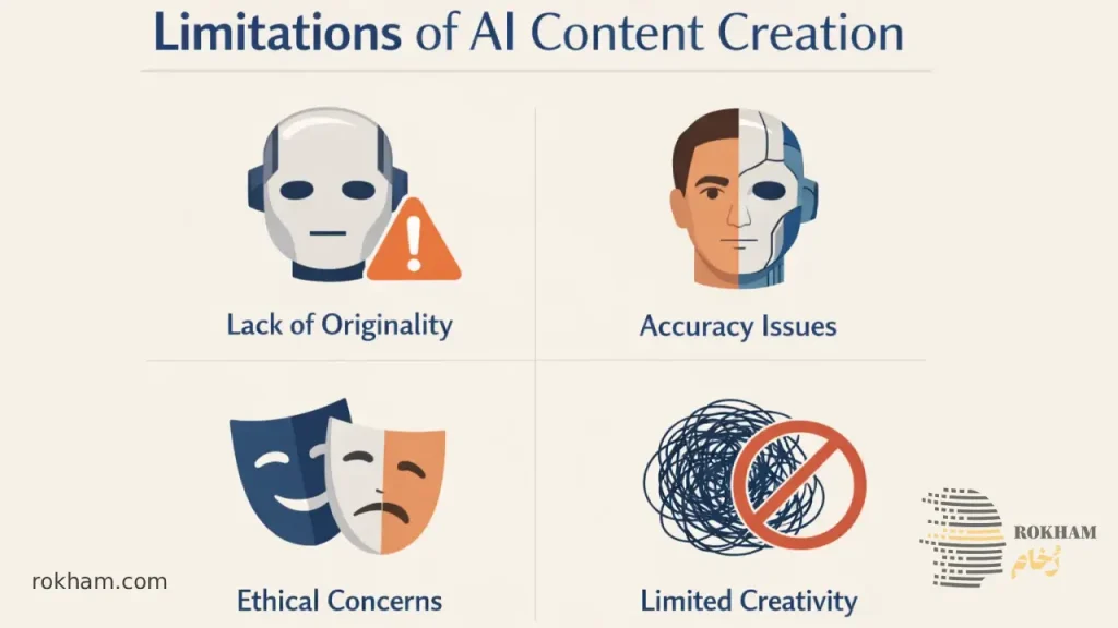 تولید محتوا با هوش مصنوعی | از ایدهپردازی تا استراتژی انسانی 5 معایب و محدودیتهای تولید محتوا با هوش مصنوعی