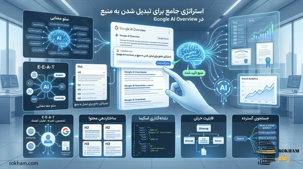 استراتژی های منبع شدن در AI OVERVIEWS GOOGLE - rokham.com